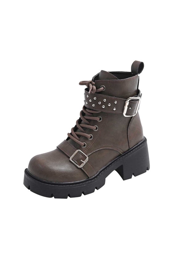 Women's PU Studded Lace Up Ankle Boots with Side Zipper Sole for Street and Casual Wear
