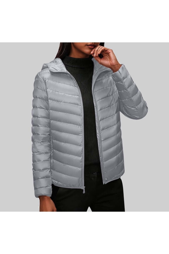 Women's Packable Down Jacket Lightweight Long Sleeve Warm Puffer Jacket Winter Full Zip Windbreaker Coat with Hooded