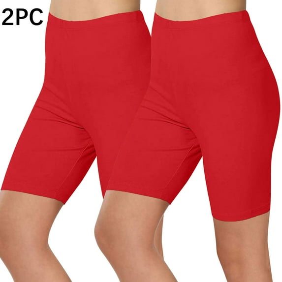 Abomasnow Women's Plus Size Bike Shorts 2 Pcs High Waist Stretchy Yoga Shorts Casual Solid Above Knee Bermuda Short M-XXXL