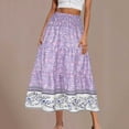 thumbnail image 1 of Abomasnow Women's Plus Size Skirts Elastic High Waisted Casual Skirt Summer Boho Floral Tiered Midi Skirts Purple L, 1 of 6