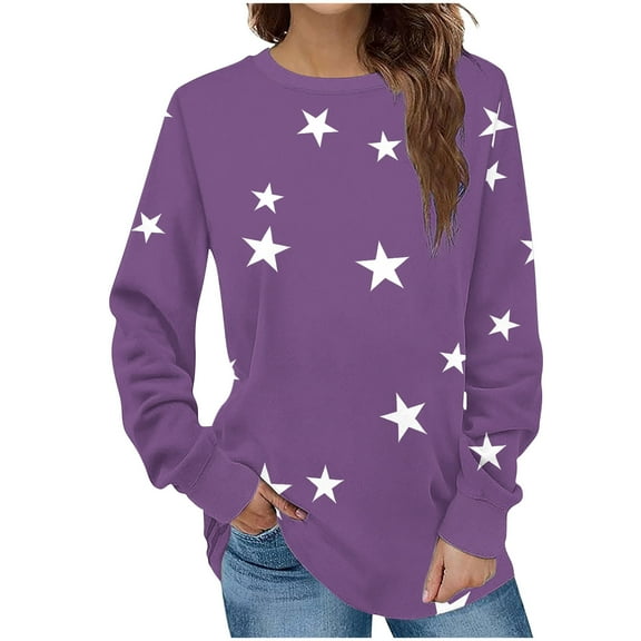 Abomasnow Women's Plus Size Sweatshirts Casual Long Sleeve Crew Neck Hoodies Cute Star Print Pullover Tops L-5XL