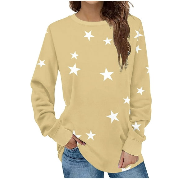 Abomasnow Women's Plus Size Sweatshirts Casual Long Sleeve Crew Neck Hoodies Cute Star Print Pullover Tops L-5XL