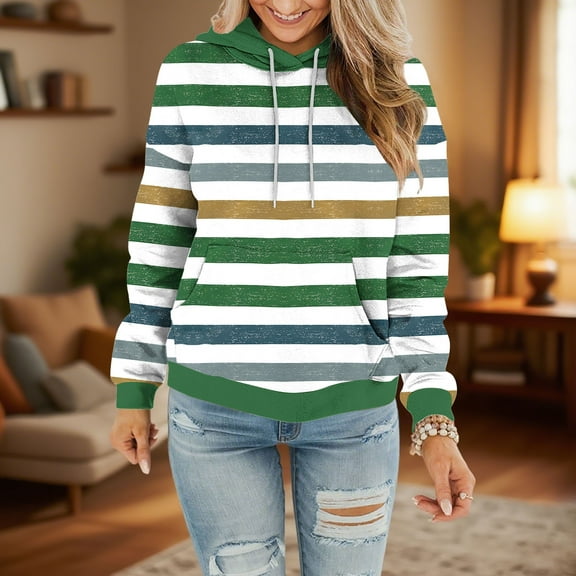 Abomasnow Women's Plus Size Sweatshirts Color Block Long Sleeve Hoodies Strape Print Drawstring Hooded Pullover Tops S-3XL