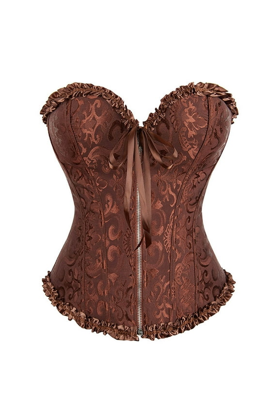 Cxenplz Women's Retro Floral Embroidery Boned Corset Tops Overbust Corset Plus Size Full Zipper Up Bustier Bodyshaper Top Steampunk Shapewear