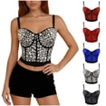 thumbnail image 1 of Abomasnow Women's Rhinestone Crystal Bustier Crop Top Casual Comfort Punk Club Party Corset Tops, 1 of 8