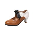 thumbnail image 1 of Abomasnow Women's Round Toe Two Tone Mary Jane Heels Ribbon Bow Tie Block Heel Dress Shoes Vintage Brogue Pumps for Party Daily Wear, 1 of 9