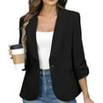 thumbnail image 1 of Abomasnow Women's Ruched 3/4 Sleeve Cardigan Blazers Dressy Casual Shawl Lapel One Button Open Front Business Work Office Blazers, 1 of 8