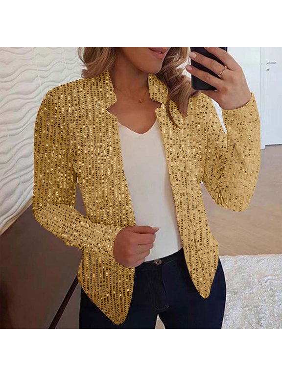 Women’s Sequin Short Jackets Long Sleeve Open Front Coat Glitter Blazer Casual Coat Party Clubwear