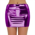 thumbnail image 1 of Abomasnow Women's Sexy Bodycon Pencil Skirts Solid Elastic High Waist Faux Leather Mini Skirts Purple L, 1 of 5