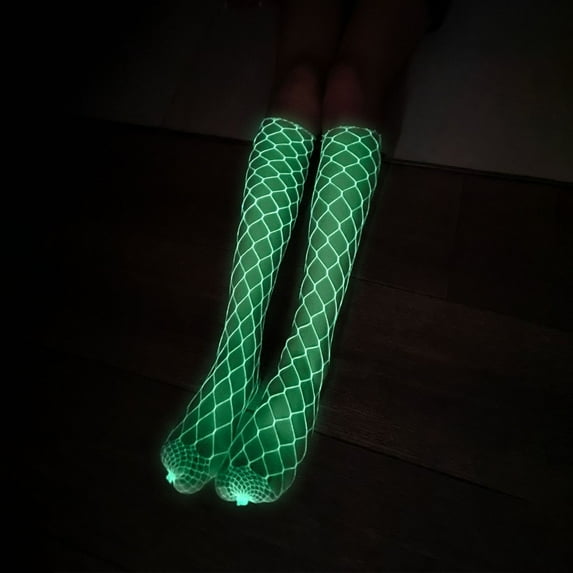 Cxenplz Women's Sexy High Waist Hollow Out Tights Fishnet Stockings Glow in the Dark Pantyhose Luminous Bodysuit Leggings Lingerie Pants for Glowing Party