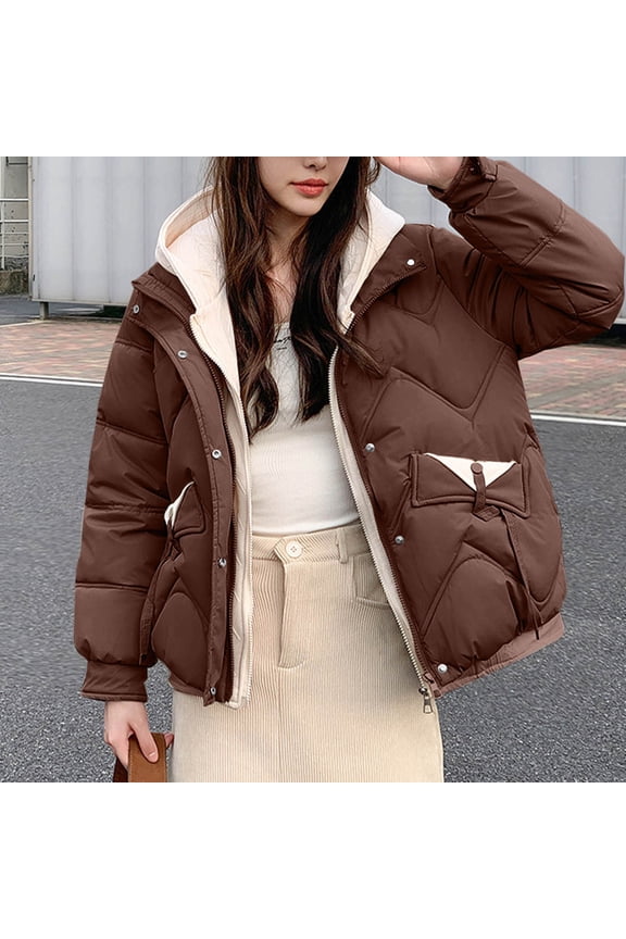 Women's Sherpa Lined Fleece Puffer Jacket Long Sleeve Hooded Quilted Jacket Winter Warm Outwear M-2XL