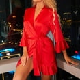thumbnail image 1 of Abomasnow Women's Silk Robe Short Satin Kimono Robe 3/4 Sleeve Ruffle Hem Bathrobe Bridesmaid Wedding Party Princess Dress, 1 of 3