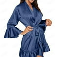 thumbnail image 1 of Abomasnow Women's Silk Robe Short Satin Kimono Robe 3/4 Sleeve Ruffle Hem Bathrobe Bridesmaid Wedding Party Princess Dress, 1 of 3