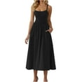 thumbnail image 1 of Abomasnow Women's Smocked Maxi Dresses 2025 Spaghetti Strap Swing Beach Sundress Casual A Line Long Flowy Dress with Pockets, 1 of 7