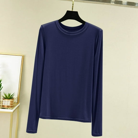 Abomasnow Women's Soft Comfy Pajama Tops Scoop Neck Long Sleeve Sleep Tee Shirt Solid Color Ladies Lounge Tops