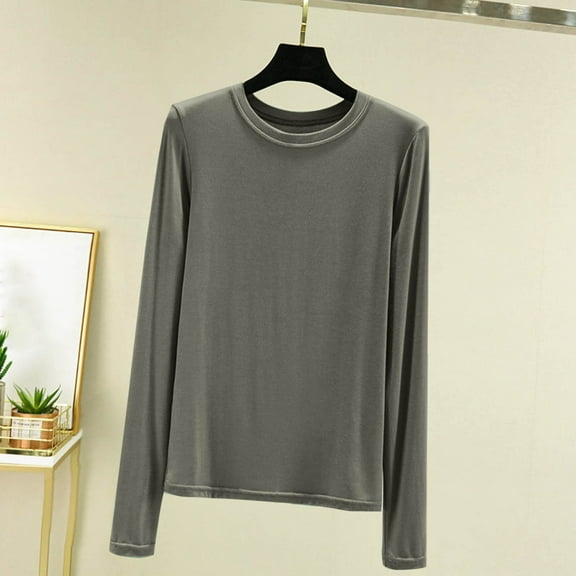 Abomasnow Women's Soft Comfy Pajama Tops Scoop Neck Long Sleeve Sleep Tee Shirt Solid Color Ladies Lounge Tops