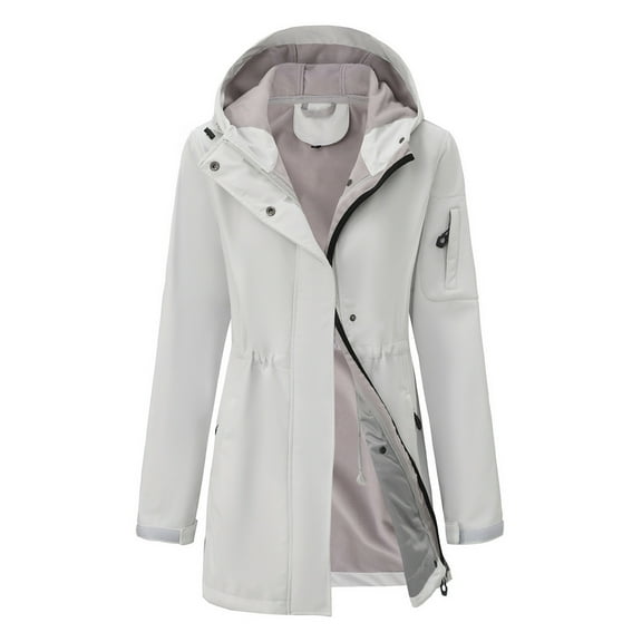 Abomasnow Women's Softshell Rain Jacket with Removable Hood Fleece Lined Windbreaker Insulated Waterproof Long Warm Rain Jacket