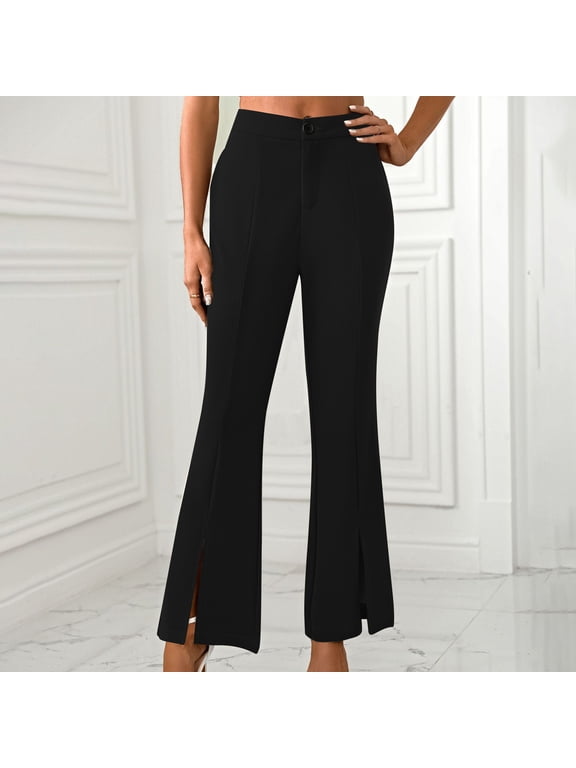 Women's Split Front Elastic High Waist Elegant Flare Leg Long Pants