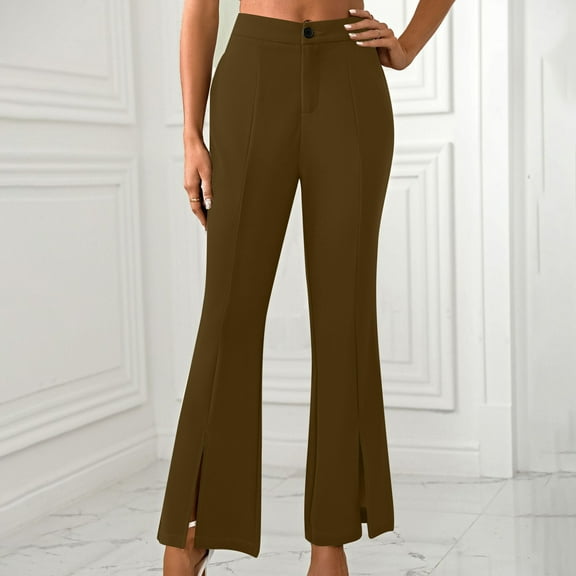 Abomasnow Women's Split Front Elastic High Waist Elegant Flare Leg Long Pants