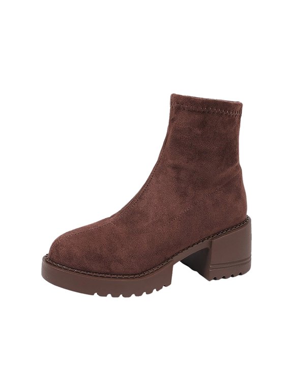 Women's Stretch Ankle Booties, Round Toe Block Heel Short Boots, Thick Sole Boots for Daily Wear