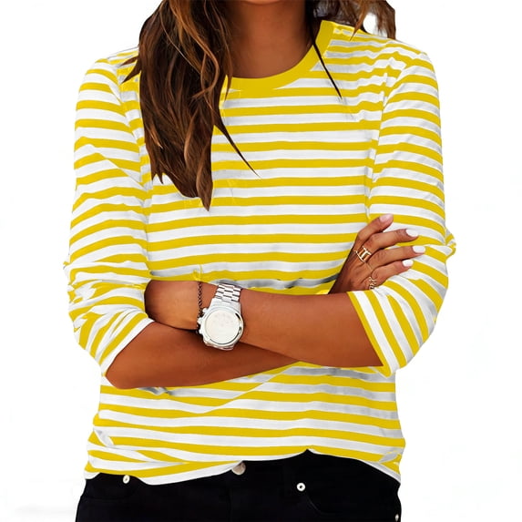 Abomasnow Women's Striped Shirts 3/4 Length Sleeve Crewneck Color Block Tops Casual Soft Breathable Workout Shirts