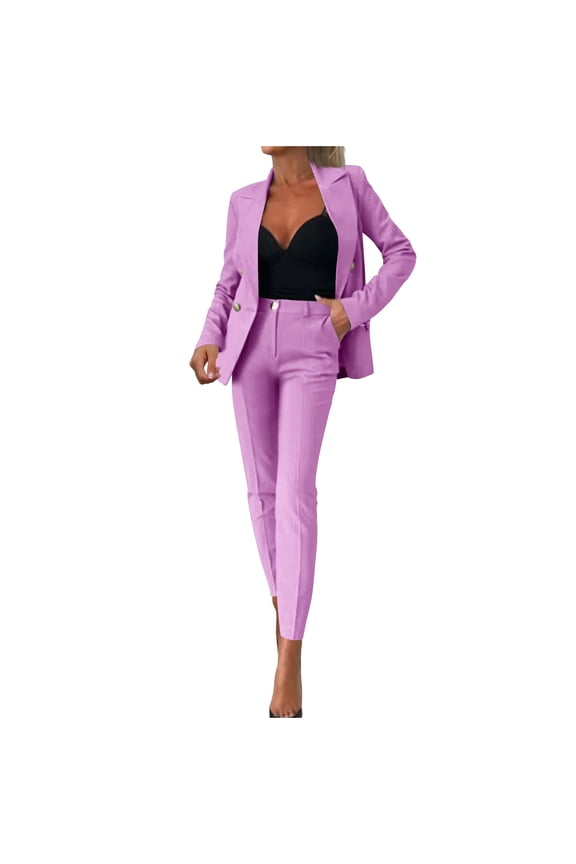 Women's Suiting 2 Piece Lady Formal Solid Jacket Outfit Business Office One Button Blazer Pant Slim Fit Suit Set for Work