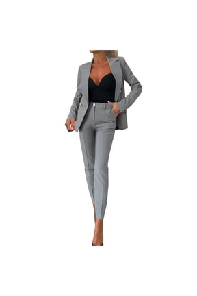 Women's Suiting 2 Piece Lady Formal Solid Jacket Outfit Business Office One Button Blazer Pant Slim Fit Suit Set for Work