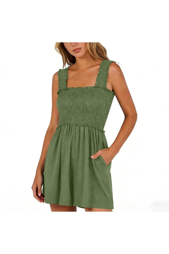 Abomasnow Women's Summer Casual Smocked Rompers Square Neck Sleeveless Loose Shorts Jumpsuit 2026 Beach Vacation Outfits