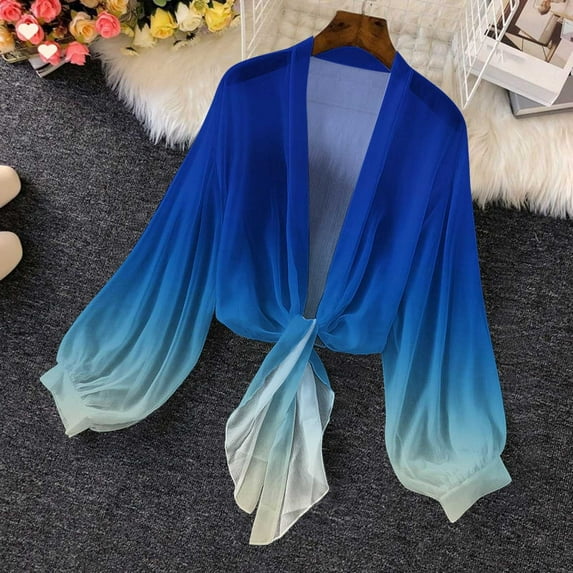 Abomasnow Women's Tie Front Beach Cove Up Chiffon Kimono Crop Top Swimming Bikini Bathing Long Sleeve Beach Shirt for Women