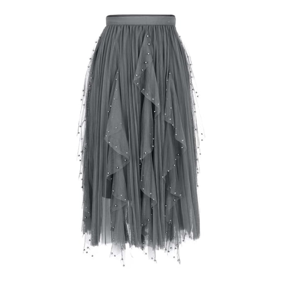 Abomasnow Women's Tulle Skirt Elastic Waist Fairy Mesh Layered Tutu Skirt High Low Irregular Prom Party A-Line Skirt