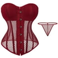 thumbnail image 1 of Abomasnow Women's Two Piece See Through Mesh Lingerie Set Trendy Boned Overbust Corset Top Bustier Bodyshaper Top with T-Back G-String on Clearance, 1 of 5