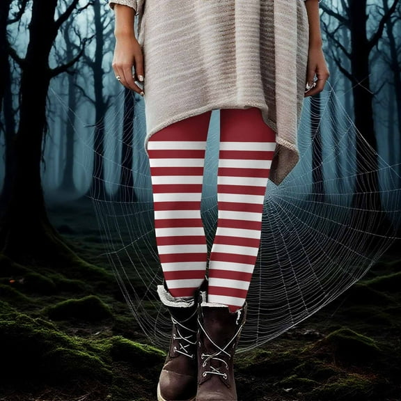 Abomasnow Women's Wide Horizontal Contrast Stripe Leggings High Waist Stretchy Opaque Hosiery Ankle Length Footless Tights