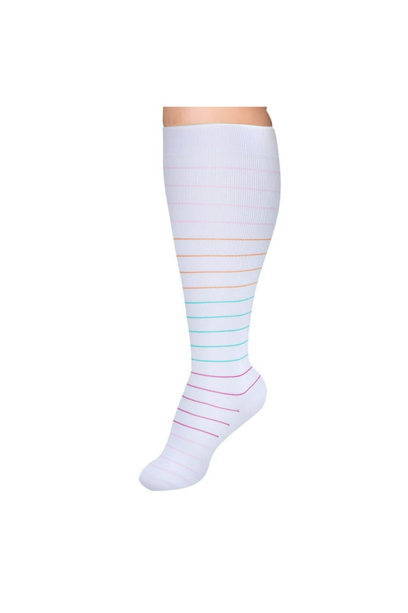 Women's Wide Width Compression Nylon Knee-High Socks, Plus Size Moisture-Wicking Cushioned High Stockings, Size XXL-XXXXL