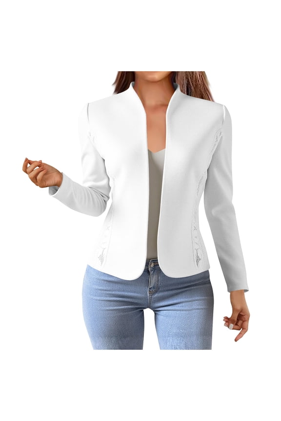 Women's Work Office Cardigan Blazer Elegant Stretch High Neck Long Sleeve Open Front Jacket Suit Blazer