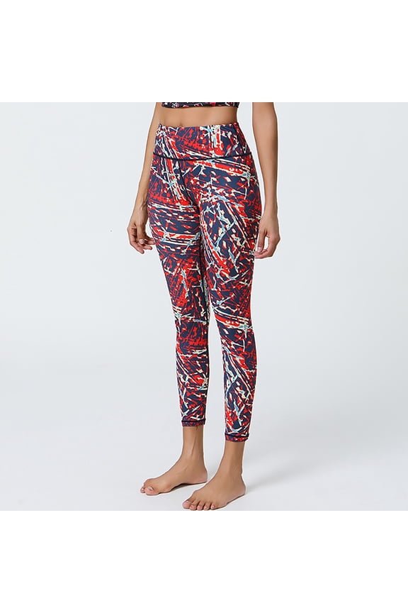Women's Yoga Pants High Waist Neon Artistic Splash Printed Yoga Leggings Tummy Control Stretchy Running Training Gym Pants