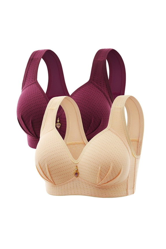Womens 2 Pack Non Underwire Wireless Bras 4-Way Stretch Bra Breathable Comfort Double Support Full Coverage Bra Lightly Padded Everyday Bras