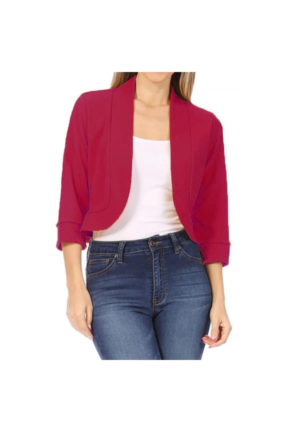 Womens 3/4 Sleeve Open Front Bolero Shrug Cropped Cardigans Knit Sweater Jacket on Clearance