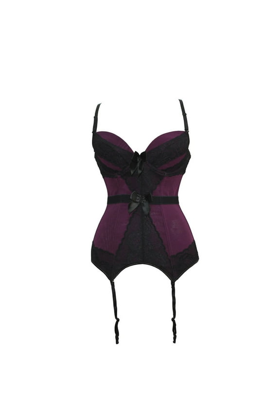 Womens Adjustable Strape Cotset Top Vintage Button Down Back Boned Bustier Lingerie Fashion V Neck Lace Overbust Shapewear Tops with Garter