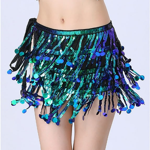 Abomasnow Womens Belly Dance Skirt Hip Scarf, Sweet Belly Dance Skirt Wrap Performance Bling Sequins Coins, Belly Dance Costume for Women