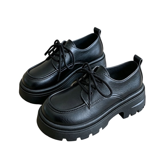 Abomasnow Womens Black PU Lace-Up Thick Sole Oxford Shoes Casual Lightweight Wedding Party Dress Shoes