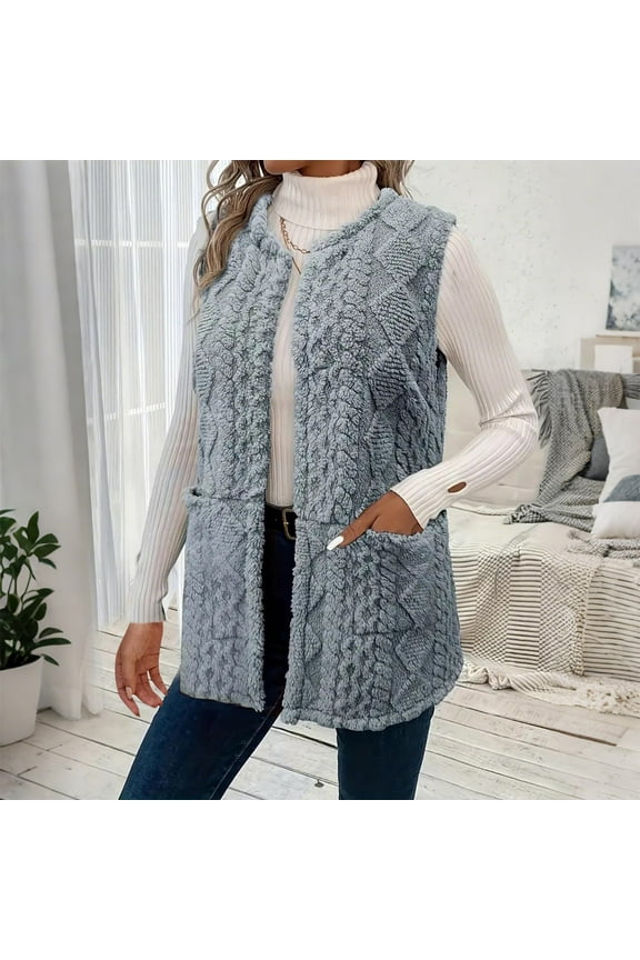 Womens Cable Knit Sweater Vest Oversized Sleeveless Open Front Long Vest Jackets Fall Winter Cardigan Outerwear with Pockets