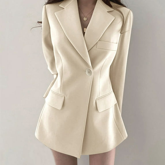 Abomasnow Womens Casual Long Blazer Summer Long Sleeve Business Suits Slim Fit Open Front Button Lapel Blazer Jackets for Work Office on Clearance