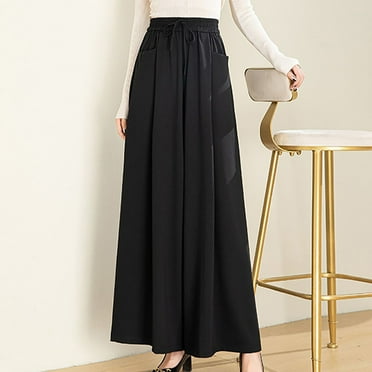 Abomasnow Womens Casual Wide Leg Pants Flowy Cotton Linen Elastic Drawstring High Waist Palazzo Pants Loose Fitting Dressy Trousers with Pockets