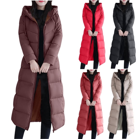 Abomasnow Womens Fashion Hooded Coat 2025 Quilted Long Puffer Jackets Waterproof Warm Winter Maxi Length Parka Coats Down Jacket