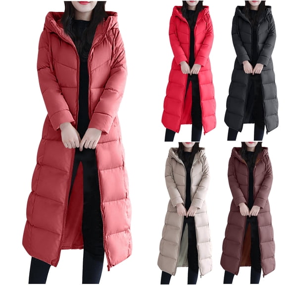 Abomasnow Womens Fashion Hooded Coat 2025 Quilted Long Puffer Jackets Waterproof Warm Winter Maxi Length Parka Coats Down Jacket