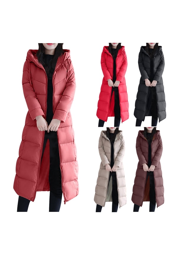 Womens Fashion Hooded Coat 2025 Quilted Long Puffer Jackets Waterproof Warm Winter Maxi Length Parka Coats Down Jacket
