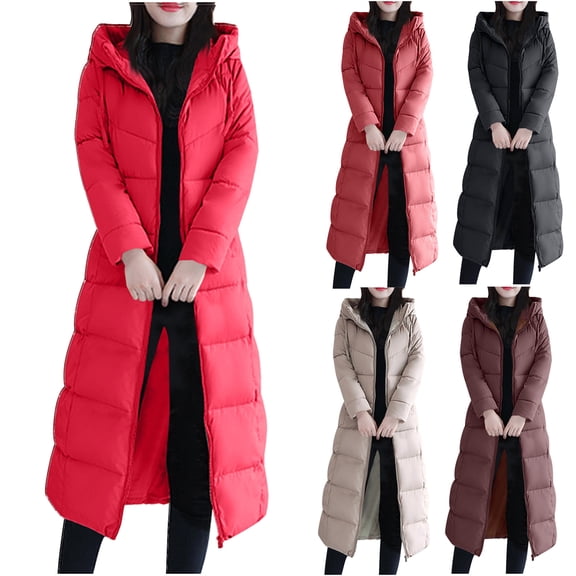 Abomasnow Womens Fashion Hooded Coat 2025 Quilted Long Puffer Jackets Waterproof Warm Winter Maxi Length Parka Coats Down Jacket