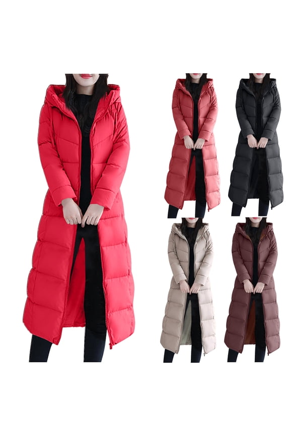 Womens Fashion Hooded Coat 2025 Quilted Long Puffer Jackets Waterproof Warm Winter Maxi Length Parka Coats Down Jacket