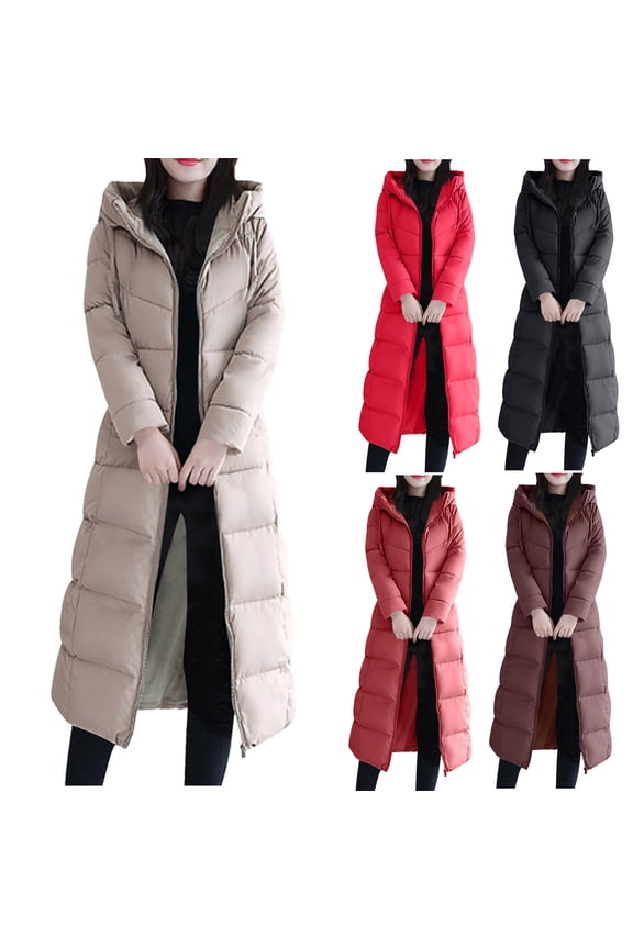 Womens Fashion Hooded Coat 2025 Quilted Long Puffer Jackets Waterproof Warm Winter Maxi Length Parka Coats Down Jacket