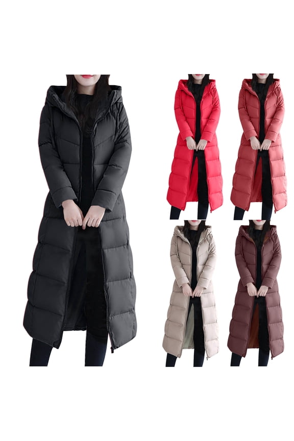 Womens Fashion Hooded Coat 2025 Quilted Long Puffer Jackets Waterproof Warm Winter Maxi Length Parka Coats Down Jacket